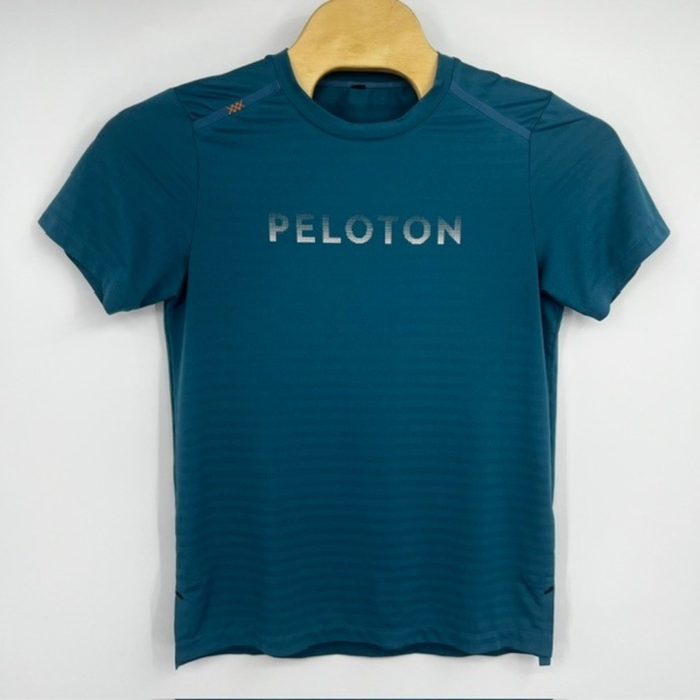 Rhone x Peloton Men's Medium Reign Short Sleeve Logo Training Shirt Teal Blue